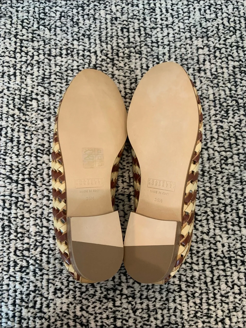 New Fratelli Rossetti Woven Leather Slip-On Loafers in Brown and Cream 61/2